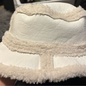Urban Outfitters White and Cream Fuzzy Bucket Hat